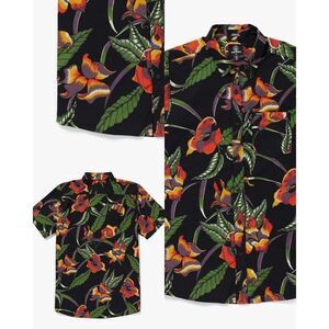 Volcom NWT Varkala Floral Woven Short Sleeve Button Down Shirt Black XL